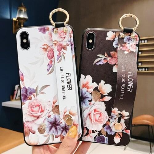 Sumkeymi Flower Soft Silicone TPU Wrist Strap Phone Holder Case For iphone 12 11 7 8 Plus mini Pro Max X XS XR Hand Band Case