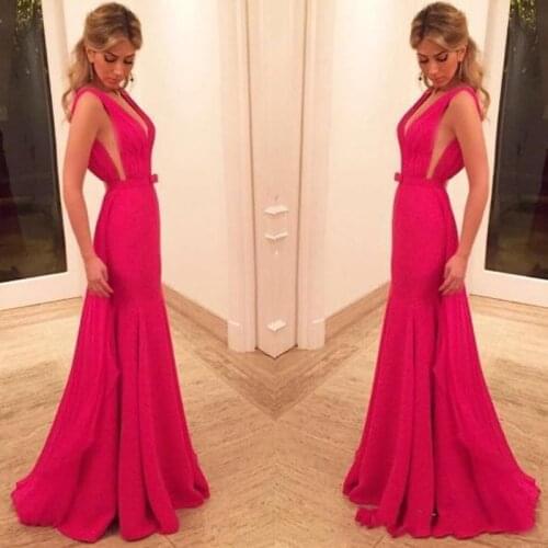 A Line Red Chiffon V Neck Prom Dresses Long 2020 Sexy Bridemaid Special Occasion Dresses For Summer Sale PD028
