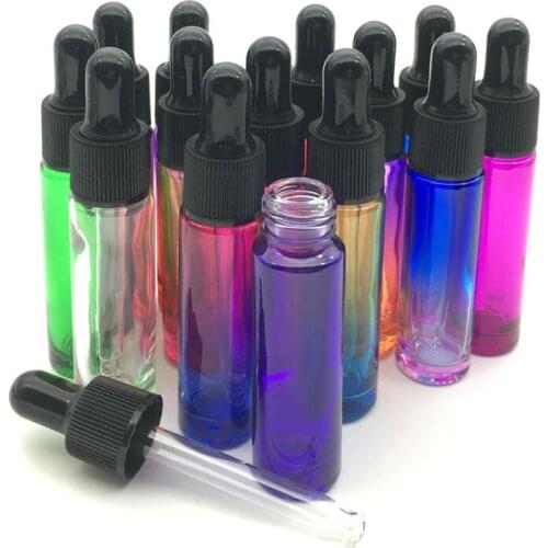 10ml Gradient Colorful Glass Bottle Perfume Sample Pipette Bottle with Pure Glass Dropper Tubes Essential Oil Vial