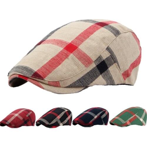 Men Seasons Colorful Plaid Retro Berets Hat Women Casual Cotton Sun Hat Newsboy Detective Restaurant Worker Painter Gorra