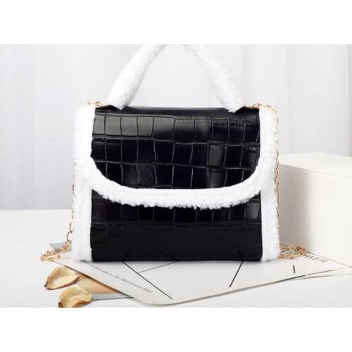 Crocodile Pattern Handbags Women Bags 2021 New Trend Fleece Side Shoulder Bag PU Leather Crossbody Bag Buckle Small Square Bag