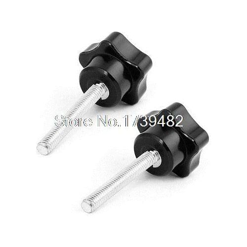 M6 x 40mm Male Thread Metal Clamping Star Knob Grip Black Silver Tone 2 Pcs