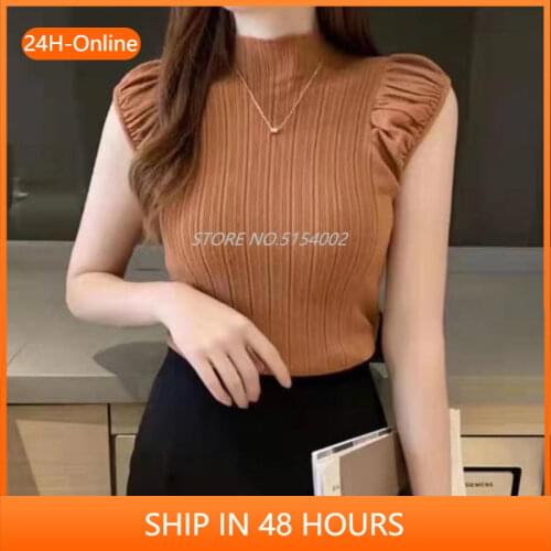 Tank Tops 2020 Summer Women Knitted Turtleneck Tank Tops Ladies Sexy Slim Tops Female Night Club Sexy Vest For Women