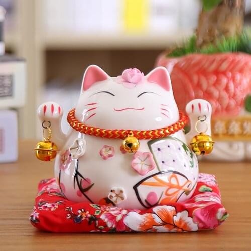 Cute Maneki Neko Japanese Lucky Cat with Bells Piggy Bank Gift Desk Decor Fengshui Home Decoration Accessories for Living Room