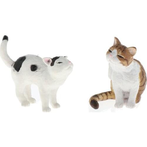 2pcs 1/12 Dollhouse Miniature Brown & White Cat Model Home Decor Ornaments