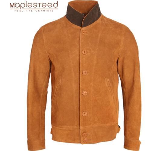 Fashion Slim Men Leather Jacket Thick Natural Cow Suede Leather Jackets Single Breasted Mens Casual Winter Coat Warm M257