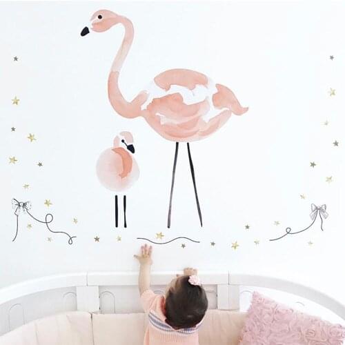Cartoon Flamingo Feather Wall Stickers Art Wall Decal Feather Sticker Baby Girls Kids Bedroom Nursery Home Decor