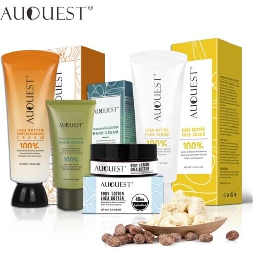 AUQUEST Shea Butter Skin Care Set Moisturizing Whitening Face Body Scrub Cream Deep Cleansing Beauty Products Skin Care 4Pcs/Set