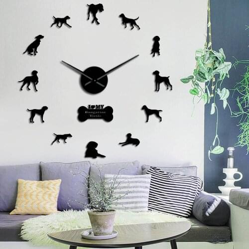 Modern Hungarian Vizsla Dog Breed DIY Wall Clock Mirror Surface Wall Stickers 3D Pet Clock Watch Beagle Portrait For Dog Lovers