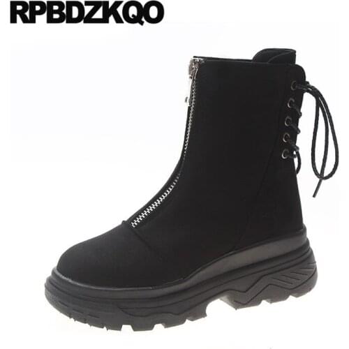 Wedge Autumn Cheap Black Fall Ladies High Heel Women Ankle Boots 2019 Round Toe Short Suede Front Zipper Shoes Elevator Platform