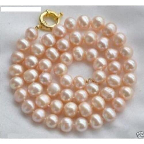 New 9-10mm Natural Pink Freshwater Pearl Necklace 18"A