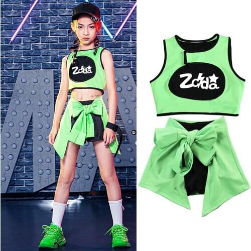 New Jazz Street Dance Costumes Green Vest Skirts Suit For Girls Ballroom Hip Hop Dance Clothes Practice Rave Clorthes DQS7639