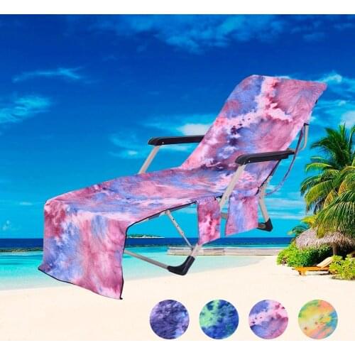 Beach Towel Chair Cover Microfiber Chaise Lounge Towel Cover With Side Pockets For Pool Sun Lounger Hotel Garden
