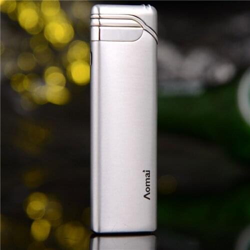 Portable Flat Long Ultra-thin Windproof Lighter Metal Butane Gas Inflatable Blue Flame Rechargeable Butane Cigarette Lighter