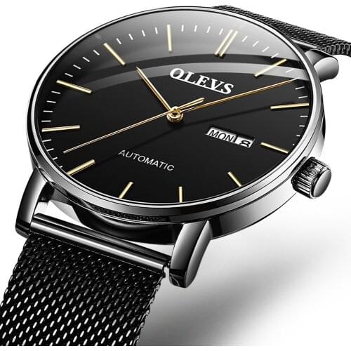 OLEVS 2021 simple men fashion ultra-thin watch simple men business stainless steel mesh belt mechanical watch relogio masculino