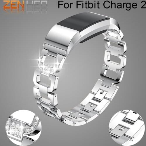 Watch Band For Fitbit Charge 2 Replacement Wristband Strap Metal Bracelet Adjustable For Fitbit charge 2 Bands with Rhinestone