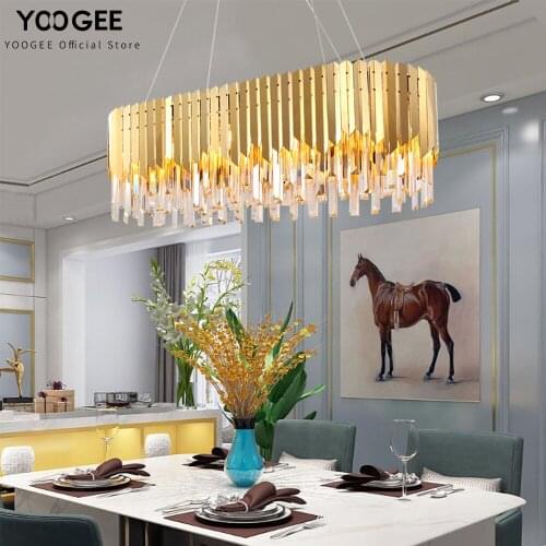 Luxury Modern Chandelier For Dining Room Oval Kitchen Island Gold Cristal Hang Lamp Home Decoration LED Light Fixture