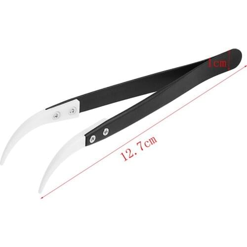 YOFE 1PC Stainless Steel Handle Ceramic Heat Resistant Tip Curved Tips Tweezers Silver Hand Tools