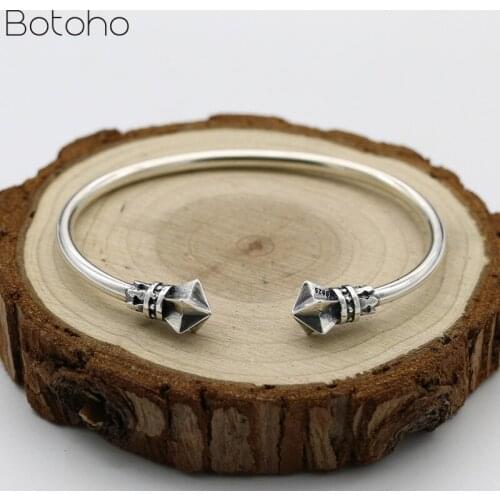S925 Sterling Silver Five-pointed Star Open Ended Bangle Retro Thai Silver Fashion Wrist Men Women Wholesale Stars