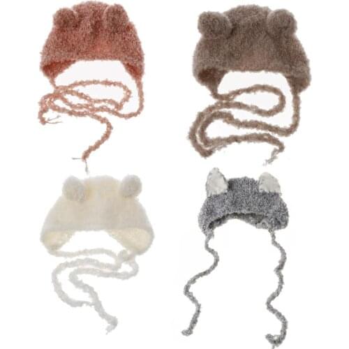 Newborn Ear Bear Hat Bonnet Baby Infant Photography Props Cap Handmade Knitted Hats Photo Accessories
