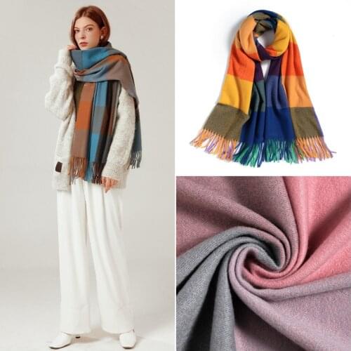 JTVOVO RUNMEIFA 2021 New Contrast Plaid Fringed Scarf Hot Autumn And Winter Imitation Cashmere Warmth Womens Luxury Scarf Shawl