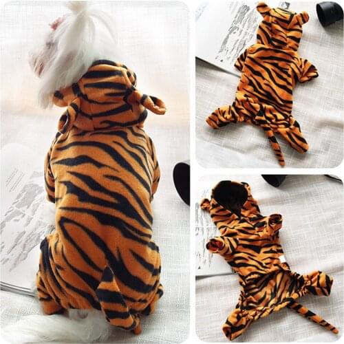 Dog Christmas Pajamas Tiger-Style nightclothes Pet winter Hooded Long-Sleeve Puppy Jumpsuit Home Service Pet Clothes Cat Clothes
