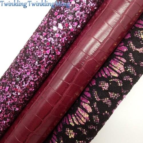 WINE Glitter Fabric, Lace Glitter Leather, Crocodile Synthetic Leather Fabric Sheets For Bow A4 21x29CM Twinkling Ming XM853