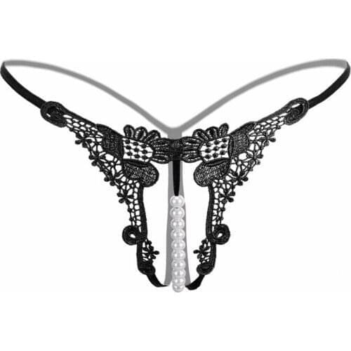 New Style Sexy Thongs and G String Women Hollow Lace Transparent Open Crotchless Sexy Pearl Briefs Panties Underwear For Women
