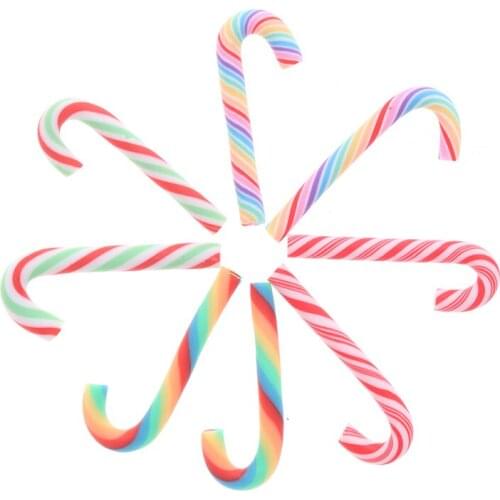 10pcs 23*47mm Kawaii Soft Clay Matte Phone Shell DIY Scrapbook Embellishment Cute Candy Cane Craft Christmas Decoration