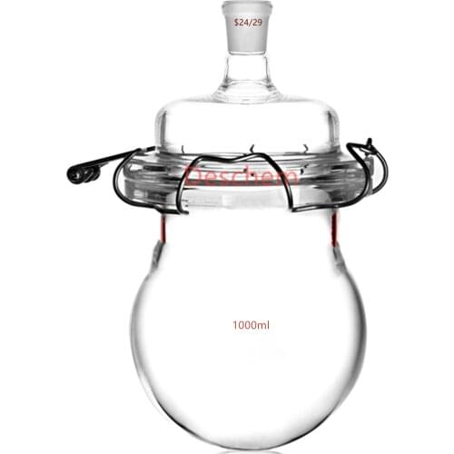 1000ml 24/29 Glass Reactor Single Neck 1L Reaction Bottle W/Steel Clamp & Lid