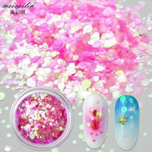12 Colors/Set Round Aurora Nail Sequins Mermaid Nail Glitter Powder Shiny Paillette for Manicure Pedicure 3D Nail Art Decoration