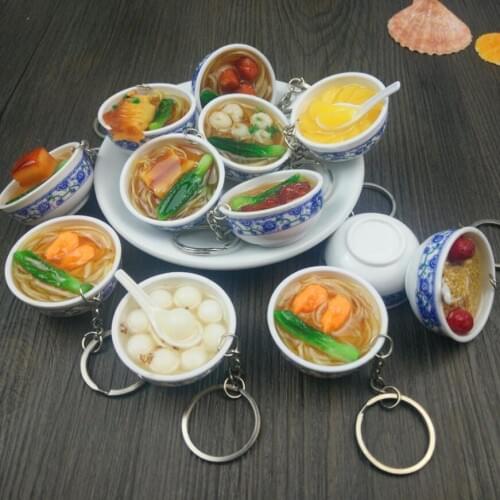 2X Chinese Food Bowl Mini Keychain Bag Pendant Chinese Tradition Design Key Chains Noodle Creative Jewelry Gifts
