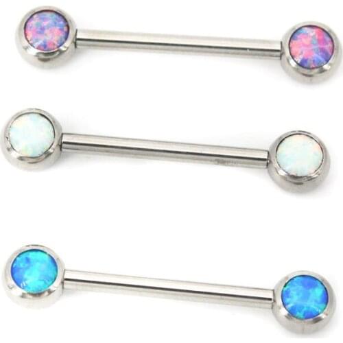 2Pcs 1.6x16mmTitanium Internally Thread Mamilo Piercings Tongue Barbell Piercings Women Jewelry Opal Nipple Shiled Bars Piercing