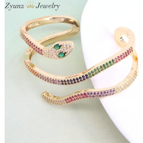 3PCS, New Big Fashion Rainbow Crystals Zircon Snake Cuff Bracelet CZ Pave Snake Bangles Jewelry for Women Best Gift