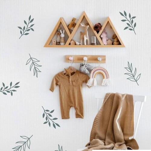 30Pcs Open And Closed Leaf Twigs Wall Decal Scandinavian Botanical Leaves Tree Wall Sticker Playroom Bedroom Vinyl Decor