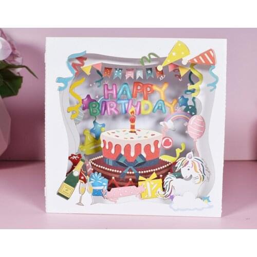 5pcs 15*20cm Origami 3D Pop UP Happy Birthday Cake Box Greeting Card Invitation For Wedding Xmas Party Souvenirs Gift