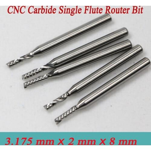 5pcs 3.175*2.0*8mm One Flute CNC Milling Tools Engraving Cutters Wood Carving Bits Drill Blade for Cutting MDF, Acrylic