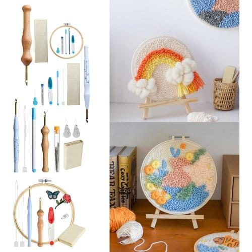 7pcs Punch Needle Embroidery Kits Wooden Handle Tools Style04