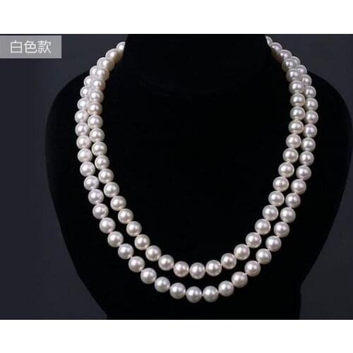 925s 2 rows 7-8mm south sea white round pearl necklace 18"19" KKK