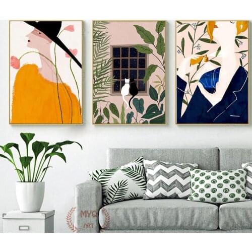 Abstract Fashion Poster Vogue Wall Art Flower Perfume Painting Canvas Cat Print Picture Female Wall Bedroom Home Decoration