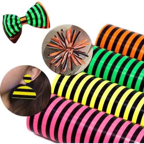 David accessories 20*33cm Stripe Smooth Surface Fluorescence Faux Synthetic Leather Fabric DIY Bow Bag Shoes Materials,1Yc7698