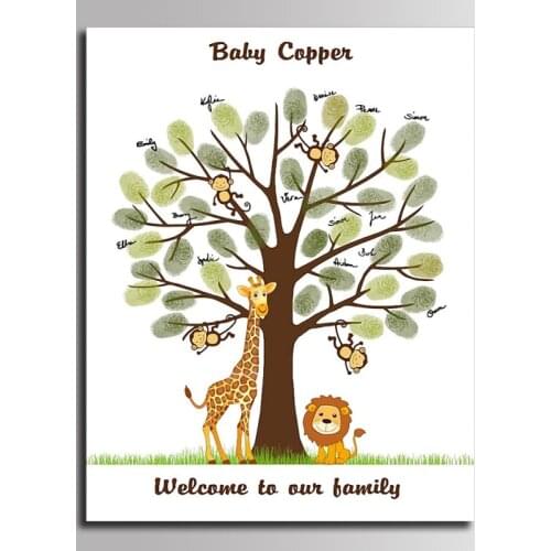 Baby Shower Fingerprint Tree Painting Guest Book Giraffe Lion Baby Communion Guestbook communion souvenir canvas painting