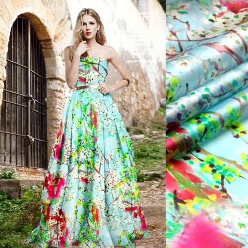PRINT SILK ORGANZA SATIN FABRIC 135cm width 14momme 100% Pure Silk Fabric Spring Dress Material DIY