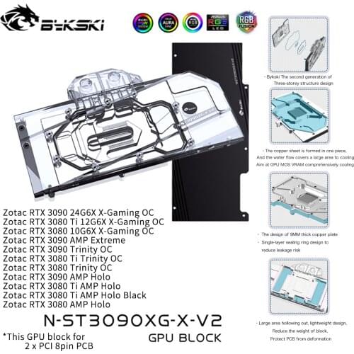 Bykski GPU Water Cooling Block For ZOTAC RTX3090/3080 GAMING OC, Liquid Cooling Cooler For Graphics Card, N-ST3090XG-X-V2