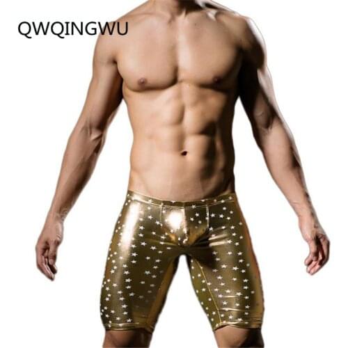 Men Boxers Star Printed Underwear Sexy Faux Leather Fashion Boxers Shorts Panties Tight Boy Satin Boxer Trunks Five Minutes