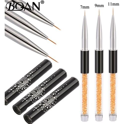 BQAN 1 PCS Crystal Handle 7/9/11mm Drawing Brush Liner Brush Painting Pen Gel Polish Crystal Nail Art Manicure Tools