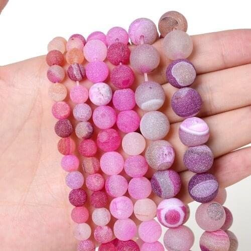 Pink Matte Agates Beads Natural Round Stone Beads for Jewelry Making DIY Bracelet Necklace Accessories 4/6/8/10/12 MM