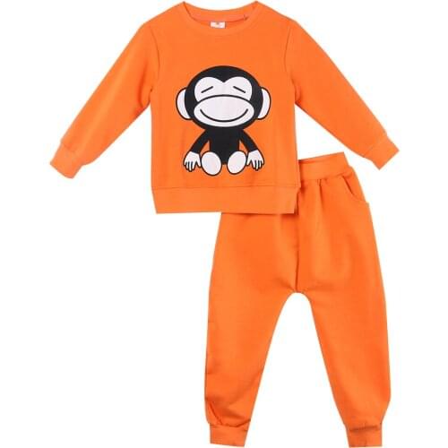 Kids 2Pcs Spring Autumn Clothes Sets Baby kids Boys Girls Cute Monkey Tops T-shirt Shirt Pants Set 2-6T