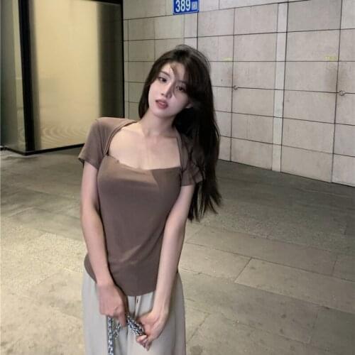 T-shirt Womens New Summer Thin Top Tight-fitting Short-length Compassionate Design Niche Short-sleeved Womens Clothing