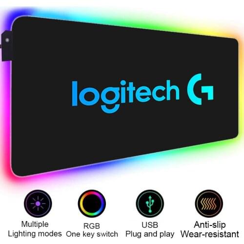 Gaming Mouse Pad Gamer Pc Keyboard Mat Logitech Logo Mausepad PC Gamer Cabinet Gamers Accessories Led Backlit Mat Big Mousepad